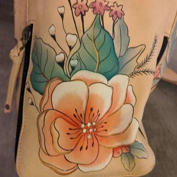 Anna by Anucshka Birds In Blush Hand-Painted Hobo Bag‎ - Picture 12 of 13